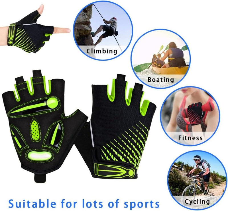 Load image into Gallery viewer, Fietshandschoenen met halve vingers - Gel gevoerde vingerloze fietshandschoenen - ademende MTB-handschoenen voor mannen en vrouwen - Schokabsorberende antislip fietshandschoenen voor sport, - happygetfit.com
