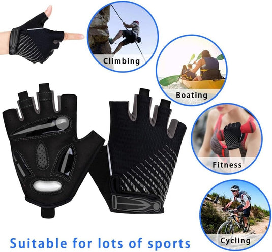 Fietshandschoenen met halve vingers - Gel gevoerde vingerloze fietshandschoenen - ademende MTB-handschoenen voor mannen en vrouwen - Schokabsorberende antislip fietshandschoenen voor sport, - happygetfit.com