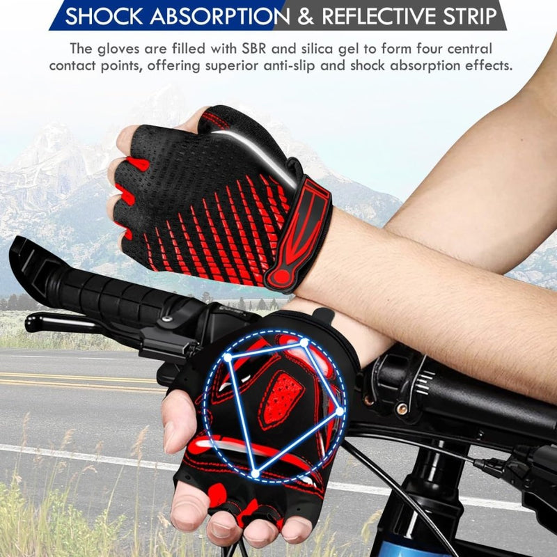 Load image into Gallery viewer, Fietshandschoenen met halve vingers - Gel gevoerde vingerloze fietshandschoenen - ademende MTB-handschoenen voor mannen en vrouwen - Schokabsorberende antislip fietshandschoenen voor sport, - happygetfit.com
