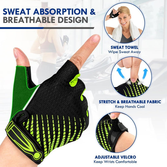 Fietshandschoenen met halve vingers - Gel gevoerde vingerloze fietshandschoenen - ademende MTB-handschoenen voor mannen en vrouwen - Schokabsorberende antislip fietshandschoenen voor sport, - happygetfit.com