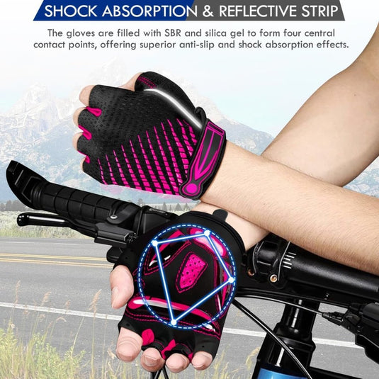 Fietshandschoenen met halve vingers - Gel gevoerde vingerloze fietshandschoenen - ademende MTB-handschoenen voor mannen en vrouwen - Schokabsorberende antislip fietshandschoenen voor sport, - happygetfit.com