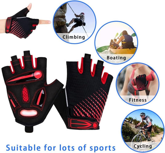 Fietshandschoenen met halve vingers - Gel gevoerde vingerloze fietshandschoenen - ademende MTB-handschoenen voor mannen en vrouwen - Schokabsorberende antislip fietshandschoenen voor sport, - happygetfit.com