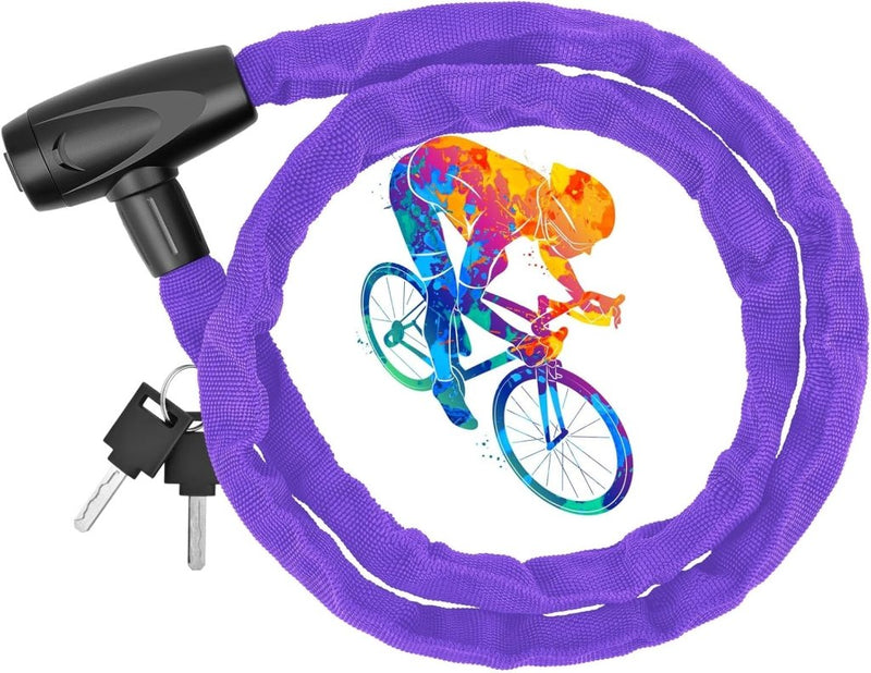 Load image into Gallery viewer, Fietsketting, diefstalbeveiliging met 2 sleutels, diefstalslot voor fiets, scooter, met waterdicht deksel, kettingslot voor fiets, motorfiets, scooter (paars, 4 x 1200 mm) - happygetfit.com
