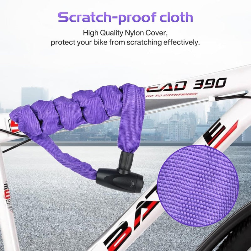 Load image into Gallery viewer, Fietsketting, diefstalbeveiliging met 2 sleutels, diefstalslot voor fiets, scooter, met waterdicht deksel, kettingslot voor fiets, motorfiets, scooter (paars, 4 x 1200 mm) - happygetfit.com
