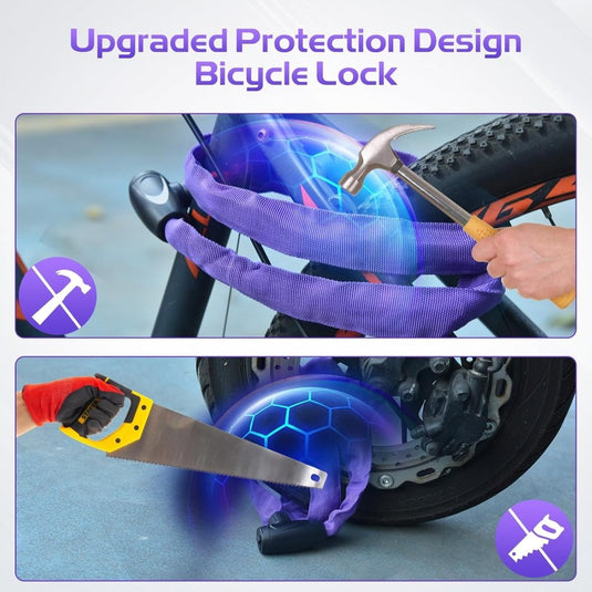 Fietsketting, diefstalbeveiliging met 2 sleutels, diefstalslot voor fiets, scooter, met waterdicht deksel, kettingslot voor fiets, motorfiets, scooter (paars, 4 x 1200 mm) - happygetfit.com