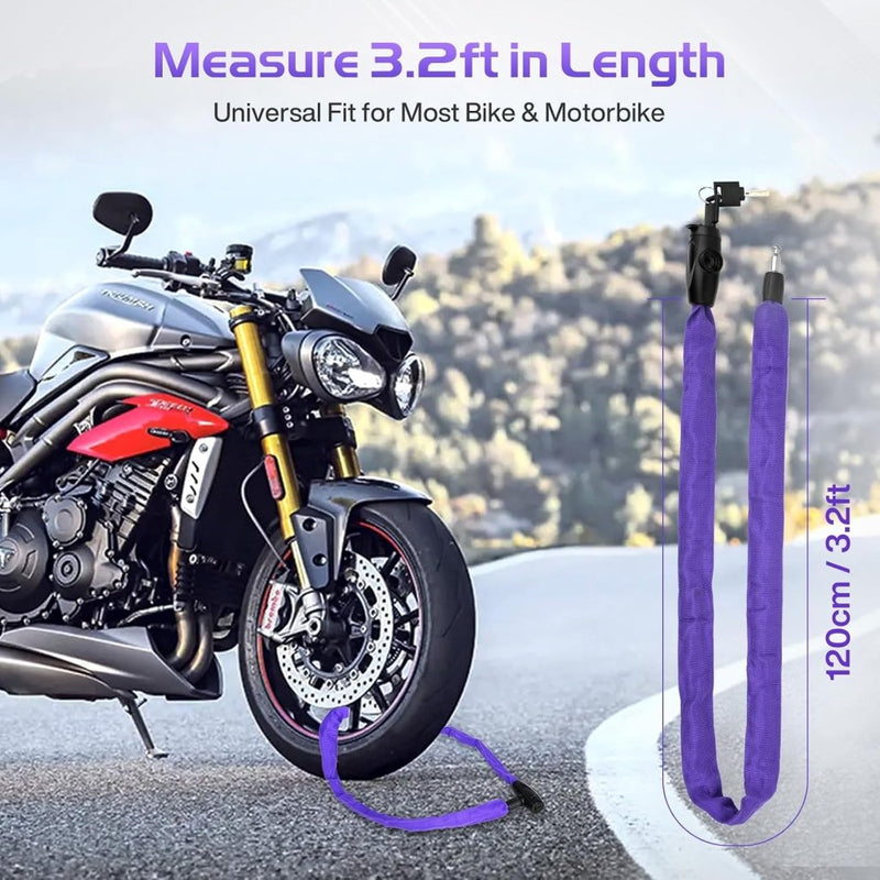 Load image into Gallery viewer, Fietsketting, diefstalbeveiliging met 2 sleutels, diefstalslot voor fiets, scooter, met waterdicht deksel, kettingslot voor fiets, motorfiets, scooter (paars, 4 x 1200 mm) - happygetfit.com
