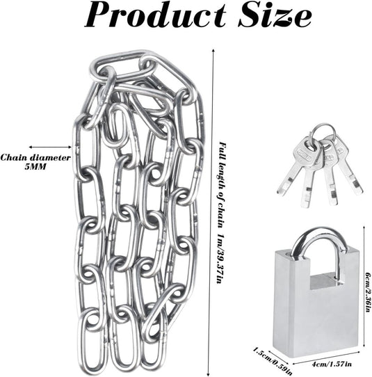 Fietskettingslot 100 cm zilver met hangslot en sleutel - happygetfit.com