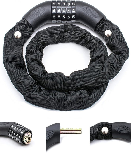 Fietskettingslot 90 cm met 5-cijferige code zwart - happygetfit.com