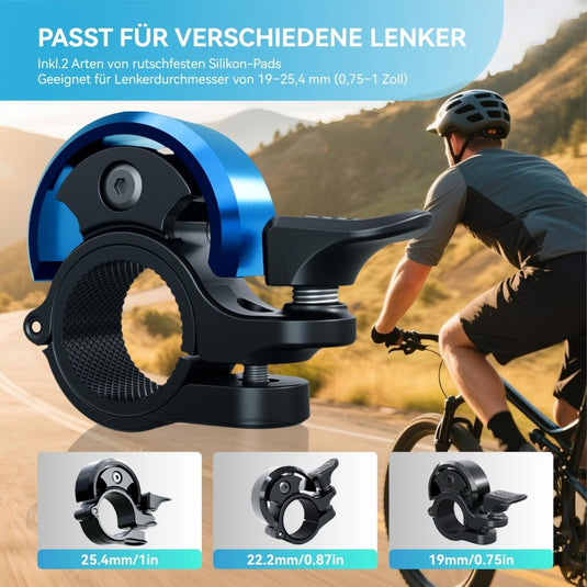 Fietsklingel voor stuur 19-25,4 mm luid en waterbestendig blauw – fietsbel – fietsklingel - happygetfit.com