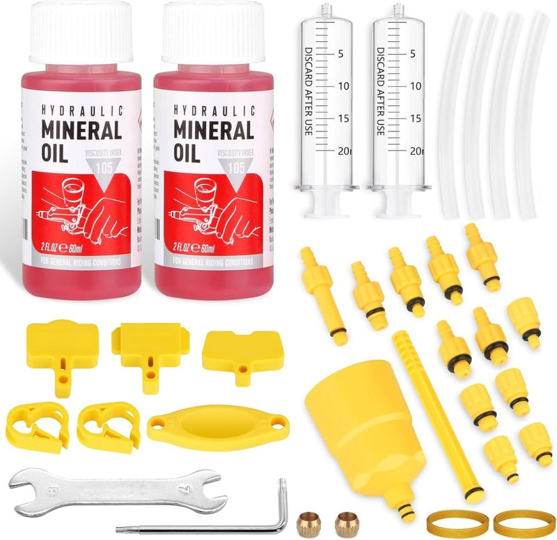 Carica l’immagine nel visualizzatore della galleria, Fietsrem ontluchtingsset met 2 injectiespuiten, trechter en 12 adapters – remolie gereedschap – schijfremonderhoud - happygetfit.com
