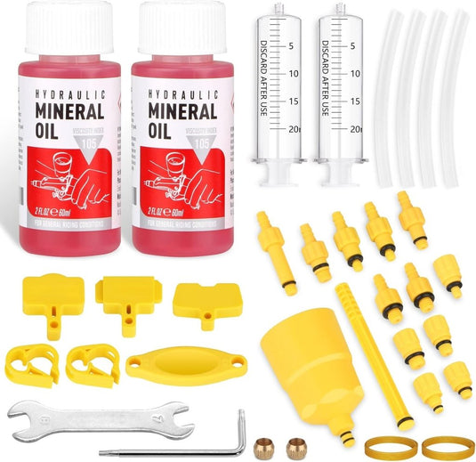 Fietsrem ontluchtingsset met 2 injectiespuiten, trechter en 12 adapters – remolie gereedschap – schijfremonderhoud - happygetfit.com