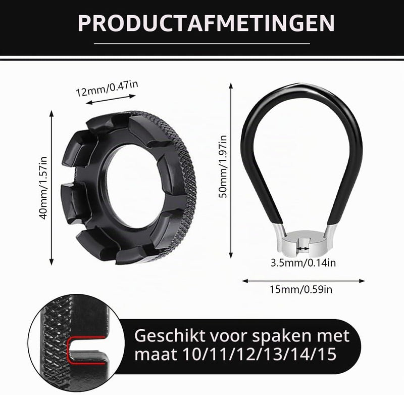 Laad afbeelding in Galerijviewer, Fietsreparatieset 5-delig met 3 stalen bandenlichters en 2 spaaksleutels voor fietswielen – fietsgereedschap – bandenreparatie - happygetfit.com
