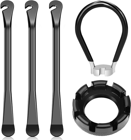 Fietsreparatieset 5-delig met 3 stalen bandenlichters en 2 spaaksleutels voor fietswielen – fietsgereedschap – bandenreparatie - happygetfit.com
