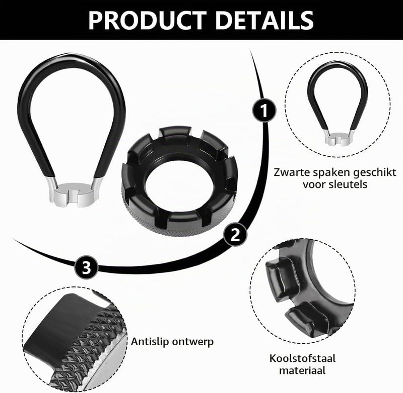 Laad afbeelding in Galerijviewer, Fietsreparatieset 5-delig met 3 stalen bandenlichters en 2 spaaksleutels voor fietswielen – fietsgereedschap – bandenreparatie - happygetfit.com
