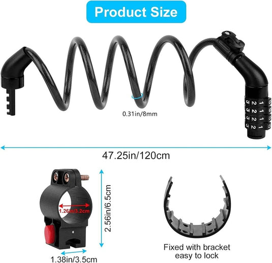 Fietsslot met schijfremslot en kabel 130 cm zwart - happygetfit.com