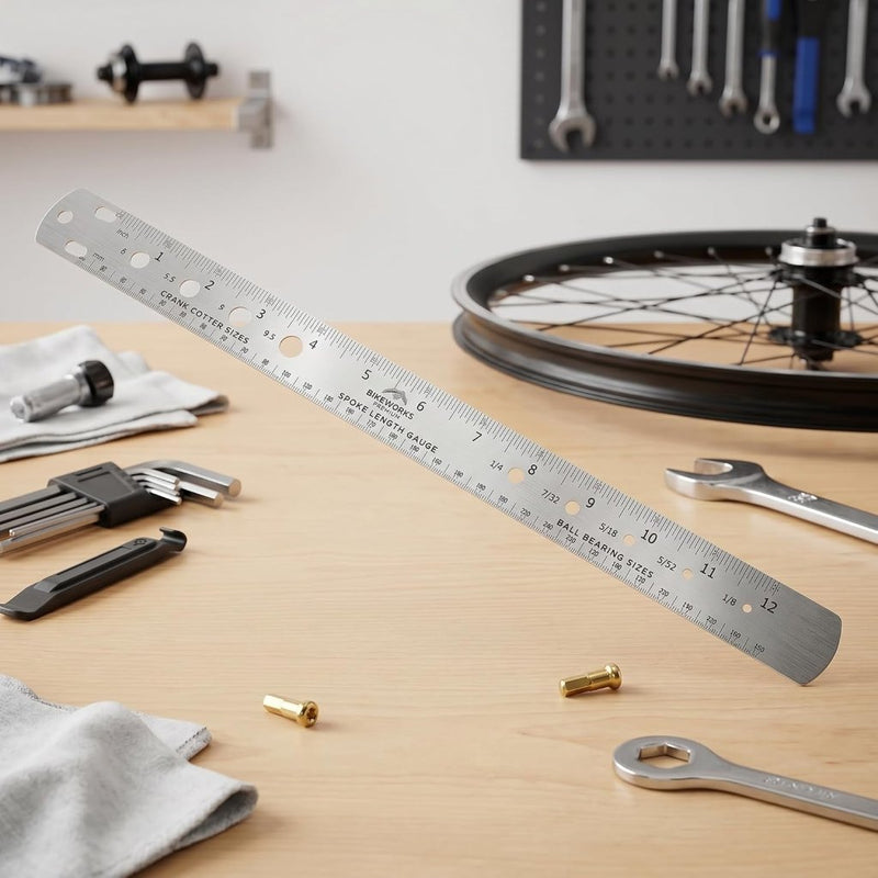 Laad afbeelding in Galerijviewer, Fietsspaken liniaal 360 mm van roestvrij staal met dubbelzijdige maatverdeling – spaakmeter – fietsonderhoud - happygetfit.com
