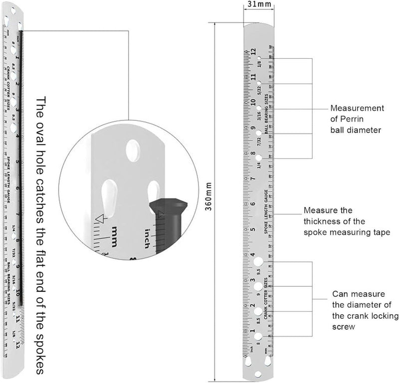 Laad afbeelding in Galerijviewer, Fietsspaken liniaal 360 mm van roestvrij staal met dubbelzijdige maatverdeling – spaakmeter – fietsonderhoud - happygetfit.com

