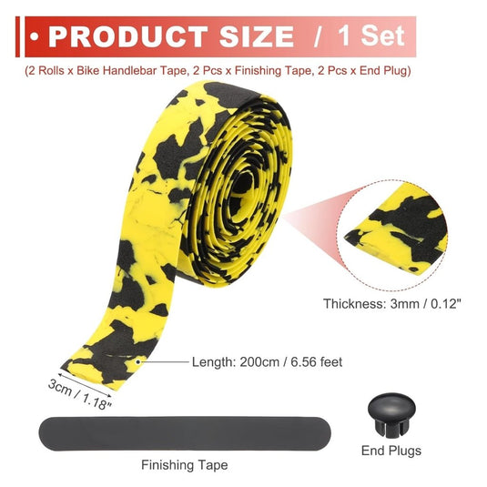 Fietsstuurlint 2 rollen 200 x 3 cm van EVA-schuim – antislip stuurwikkeling – schokdempende racefiets handvatbekleding - happygetfit.com