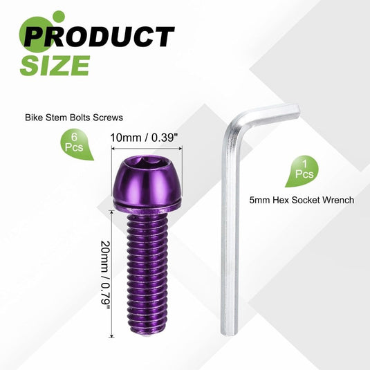 Fietsstuurpen bouten 6 stuks M6 x 20 mm paars met ringen en inbussleutel – fietsbouten – BMX MTB accessoires - happygetfit.com