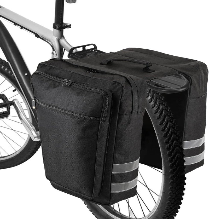 Load image into Gallery viewer, fietstassen, 28L fietsdragertas, waterdichte fietstas, duurzame fietszadeltas voor bagagedrager met reflecterende afwerking en draagriem voor racefietsen, mountainbikes (zwart) - happygetfit.com
