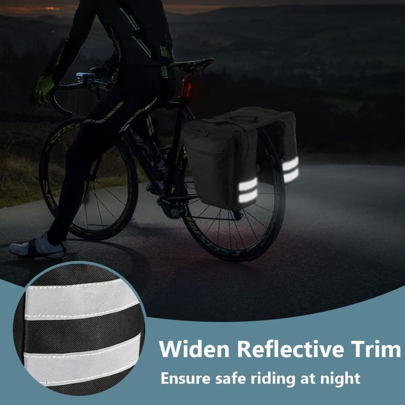 Load image into Gallery viewer, fietstassen, 28L fietsdragertas, waterdichte fietstas, duurzame fietszadeltas voor bagagedrager met reflecterende afwerking en draagriem voor racefietsen, mountainbikes (zwart) - happygetfit.com
