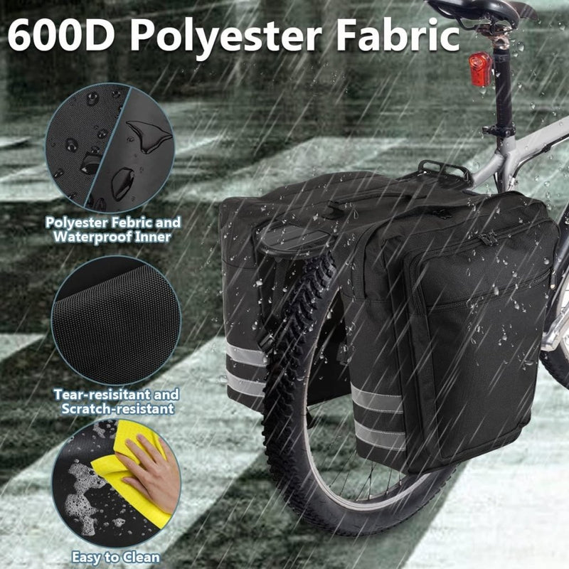 Load image into Gallery viewer, fietstassen, 28L fietsdragertas, waterdichte fietstas, duurzame fietszadeltas voor bagagedrager met reflecterende afwerking en draagriem voor racefietsen, mountainbikes (zwart) - happygetfit.com
