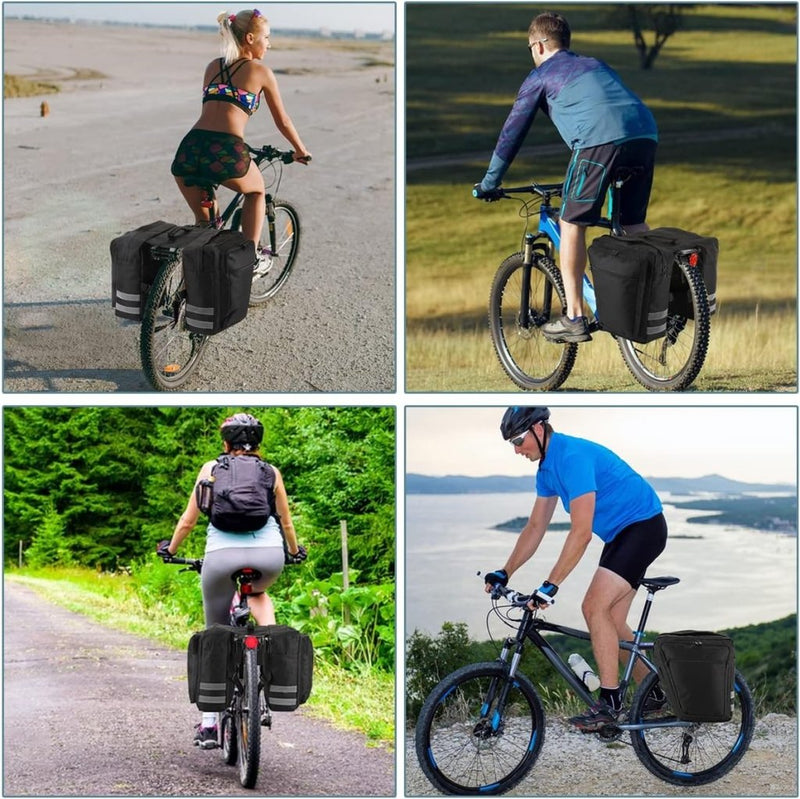 Load image into Gallery viewer, fietstassen, 28L fietsdragertas, waterdichte fietstas, duurzame fietszadeltas voor bagagedrager met reflecterende afwerking en draagriem voor racefietsen, mountainbikes (zwart) - happygetfit.com
