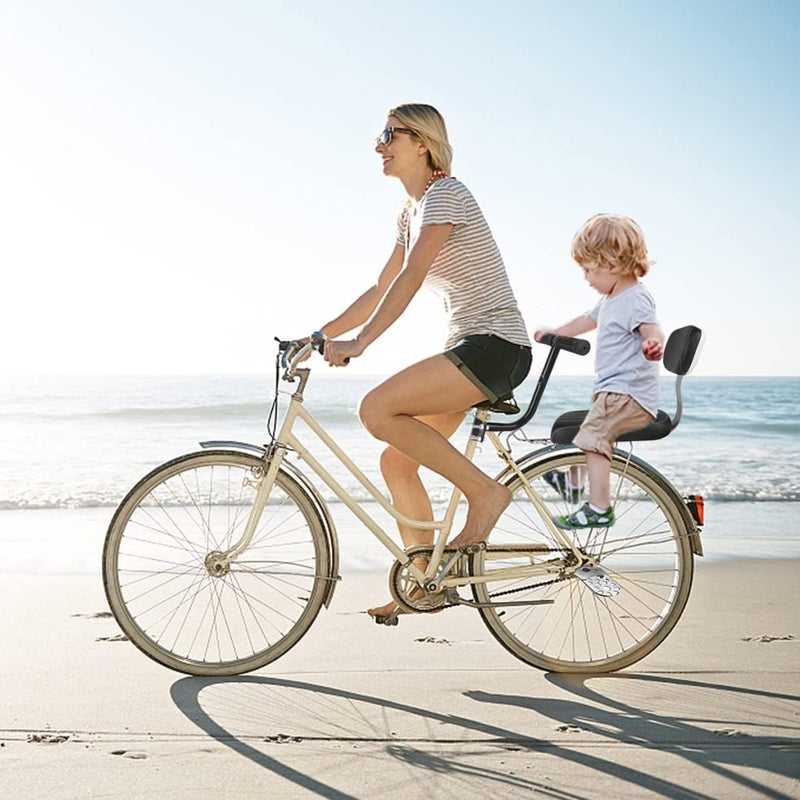 Laad afbeelding in Galerijviewer, fietszitje achter, zadel met zachte bekleding en rugleuning, voor peuters, kinderen, vrienden, leren bekleding, voor bevestiging op de bagagedrager (set 3) - happygetfit.com
