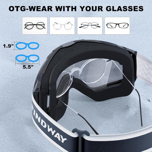 Findway Skibril,Skibrillen Dames Heren Volwassenen voor Brildragers OTG,UV Bescherming Anti Mist Ski Goggles Bolvormige Spiegel - happygetfit.com
