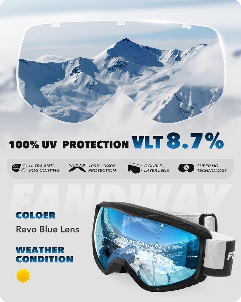 Load image into Gallery viewer, Findway Skibril,Skibrillen Dames Heren Volwassenen voor Brildragers OTG,UV Bescherming Anti Mist Ski Goggles Bolvormige Spiegel - happygetfit.com
