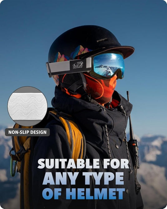 Findway Skibril,Skibrillen Dames Heren Volwassenen voor Brildragers OTG,UV Bescherming Anti Mist Ski Goggles Bolvormige Spiegel - happygetfit.com