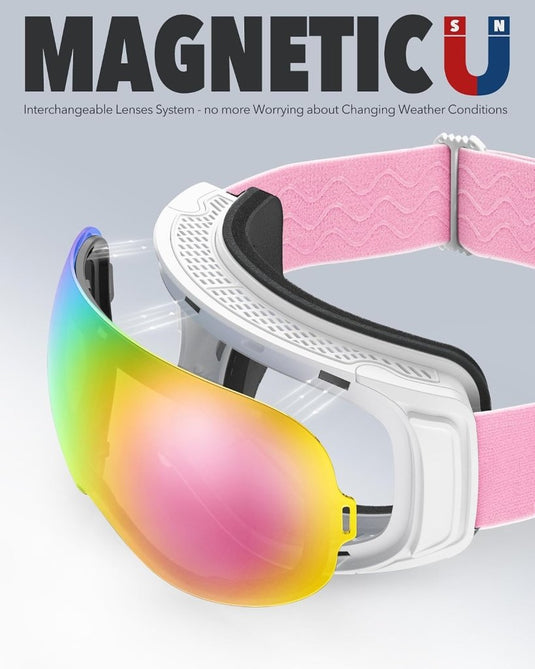 Findway Skibril,Skibrillen Dames Heren Volwassenen voor Brildragers OTG,UV Bescherming Anti Mist Ski Goggles Bolvormige Spiegel - happygetfit.com