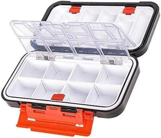 Fishing Tackle Storage Box, Double Sided Waterproof, 16 Compartments, Fishing Lure Box Storage Containers (Black) - happygetfit.com