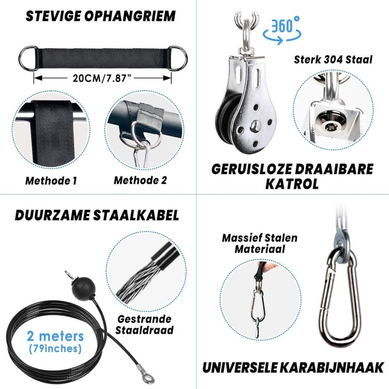 Load image in Gallery Viewer, Fitness kabelsysteem met 100 cm latstang en katrol voor thuis krachttraining – rugspiertraining – pulley accessoires - happygetfit.com
