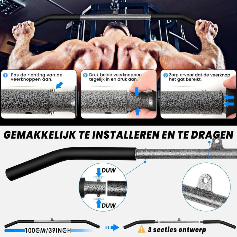 Load image in Gallery Viewer, Fitness kabelsysteem met 100 cm latstang en katrol voor thuis krachttraining – rugspiertraining – pulley accessoires - happygetfit.com
