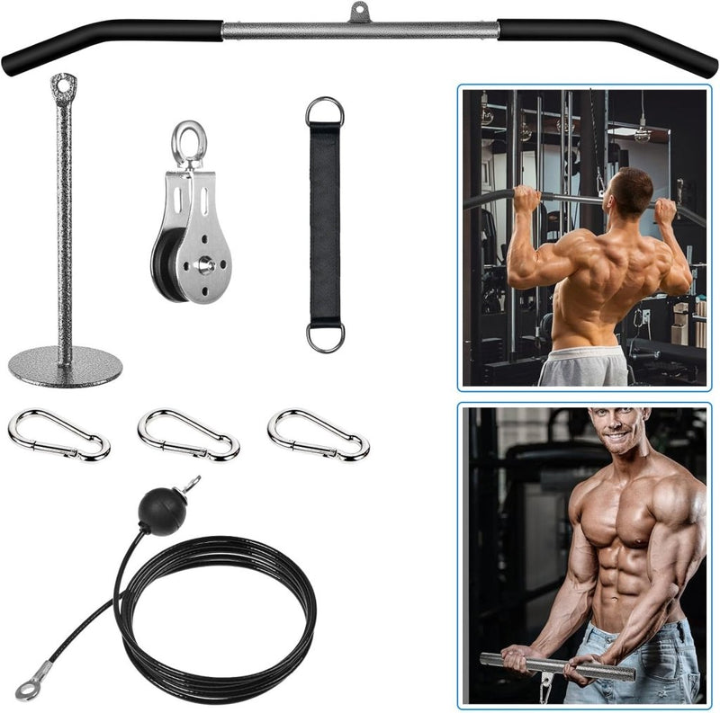Load image in Gallery Viewer, Fitness kabelsysteem met 100 cm latstang en katrol voor thuis krachttraining – rugspiertraining – pulley accessoires - happygetfit.com
