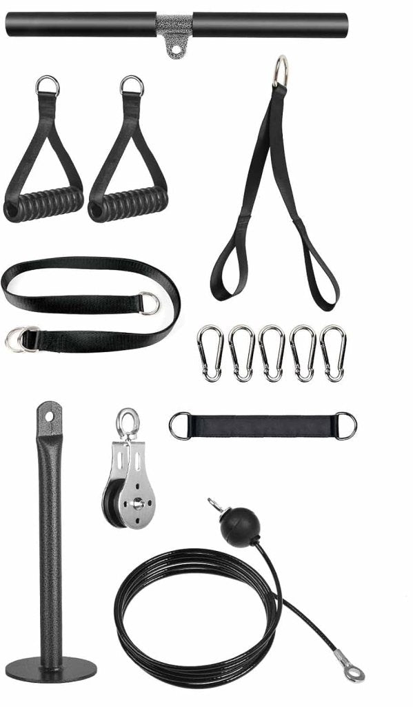 Carica l’immagine nel visualizzatore della galleria, Fitness kabelsysteem met katrol, rechte stang en tricepskoord voor krachttraining – kabelmachine – pulley training - happygetfit.com
