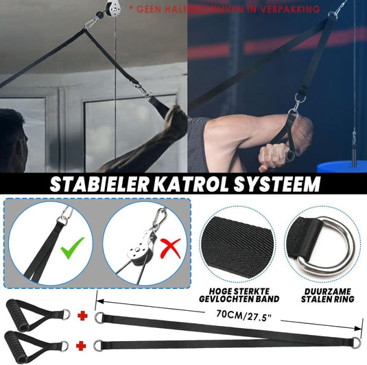 Fitness kabelsysteem met katrol, rechte stang en tricepskoord voor krachttraining – kabelmachine – pulley training - happygetfit.com