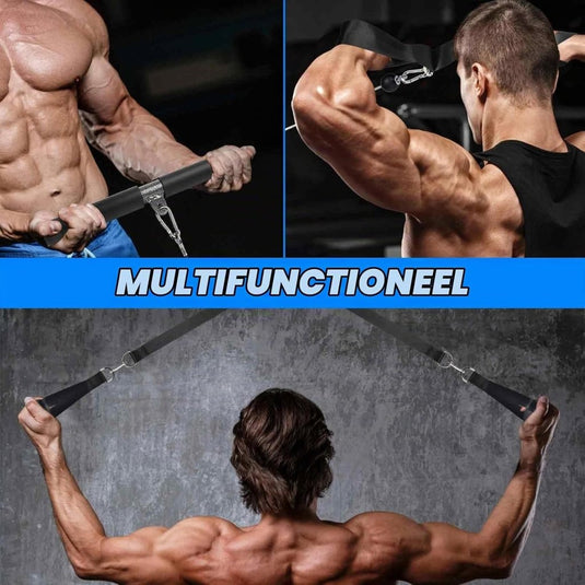 Fitness kabelsysteem met katrol, rechte stang en tricepskoord voor krachttraining – kabelmachine – pulley training - happygetfit.com