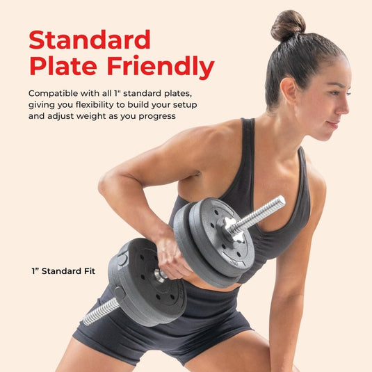 & Fitness Standard Threaded Dumbbell Handle Pairs – 14" and 24" Chrome Options with Star-Lock Collars, Solid Steel, Fits 1" Plates, Knurled Grip - happygetfit.com