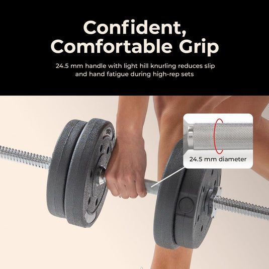 & Fitness Standard Threaded Dumbbell Handle Pairs – 14" and 24" Chrome Options with Star-Lock Collars, Solid Steel, Fits 1" Plates, Knurled Grip - happygetfit.com
