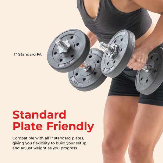 & Fitness Standard Threaded Dumbbell Handle Pairs – 14" and 24" Chrome Options with Star-Lock Collars, Solid Steel, Fits 1" Plates, Knurled Grip - happygetfit.com