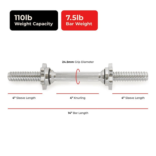 & Fitness Standard Threaded Dumbbell Handle Pairs – 14" and 24" Chrome Options with Star-Lock Collars, Solid Steel, Fits 1" Plates, Knurled Grip - happygetfit.com
