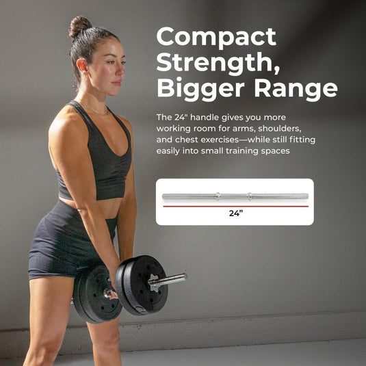 & Fitness Standard Threaded Dumbbell Handle Pairs – 14" and 24" Chrome Options with Star-Lock Collars, Solid Steel, Fits 1" Plates, Knurled Grip - happygetfit.com