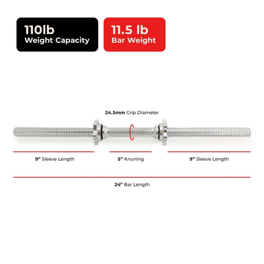 & Fitness Standard Threaded Dumbbell Handle Pairs – 14" and 24" Chrome Options with Star-Lock Collars, Solid Steel, Fits 1" Plates, Knurled Grip - happygetfit.com
