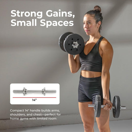 & Fitness Standard Threaded Dumbbell Handle Pairs – 14" and 24" Chrome Options with Star-Lock Collars, Solid Steel, Fits 1" Plates, Knurled Grip - happygetfit.com