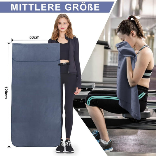 Fitnesshanddoek Microvezel 120x50 cm Sneldrogend met Ritsvak – Sporthanddoek – Reishanddoek - happygetfit.com