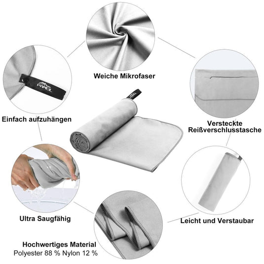 Fitnesshanddoek Microvezel 120x50 cm Sneldrogend met Ritsvak – Sporthanddoek – Reishanddoek - happygetfit.com
