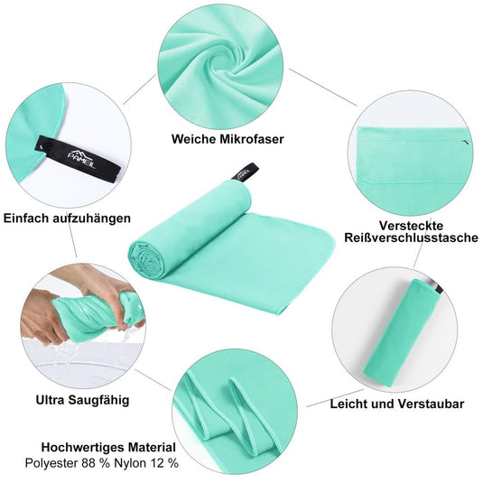 Fitnesshanddoek Microvezel 120x50 cm Sneldrogend met Ritsvak – Sporthanddoek – Reishanddoek - happygetfit.com