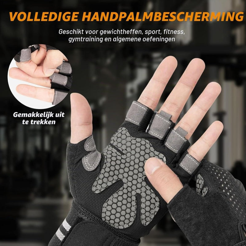 Carica l’immagine nel visualizzatore della galleria, Fitnesshandschoenen 1 paar met polssteun en antislip siliconen grip voor krachttraining en gewichtheffen – trainingshandschoenen – sporthandschoenen - happygetfit.com
